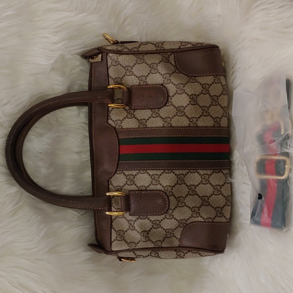 Authentic Vintage Gucci GG Monogram Supreme Sherry Web Ophidia Boston Crossbody - Picture 2 of 10
